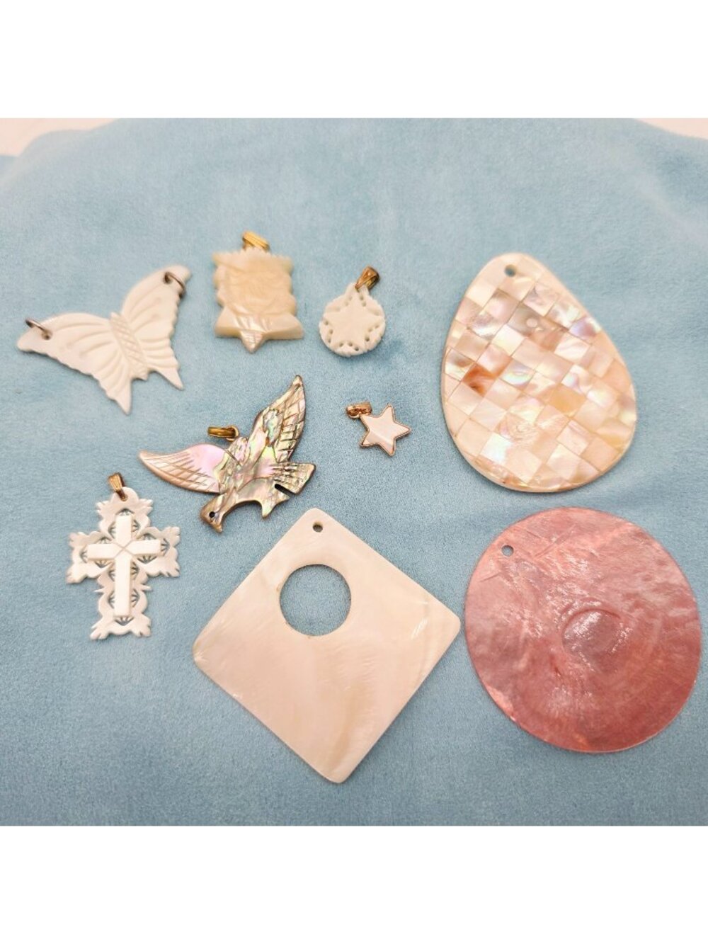 Assorted Mother Of Pearl & Shell Pendants Butterfly Cross Star Bird Teardrop